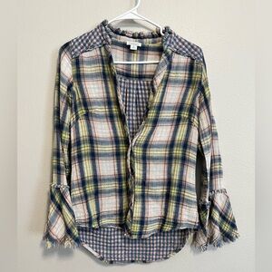 Sundance Multicolor Plaid Shirt Bell Sleeves 100% Cotton Medium